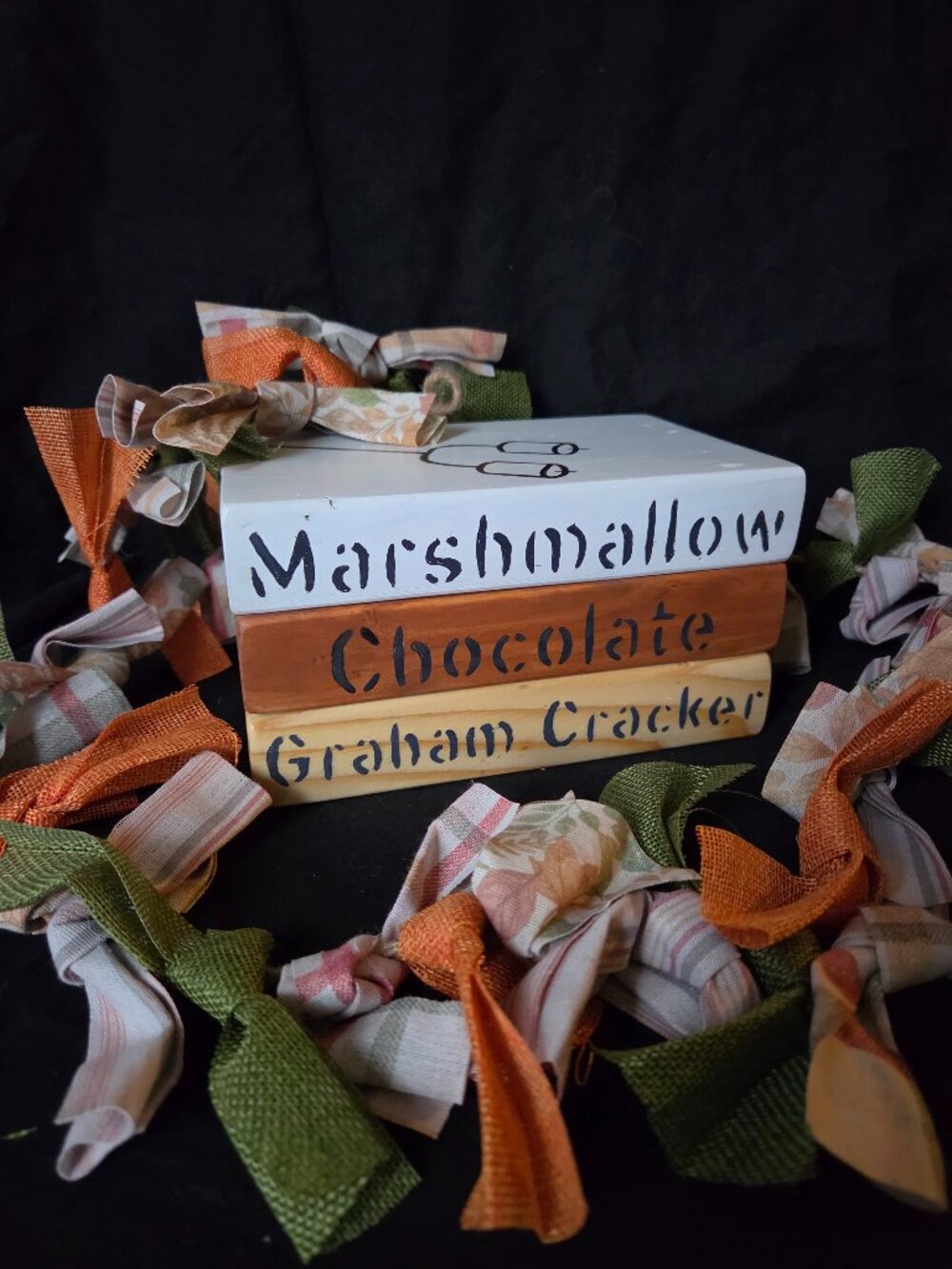 Handmade Wooden Book Stack S'mores Fall Decor Marshmallow Chocolate Graham